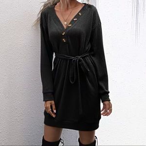 Button Spring Waist Tie Dress